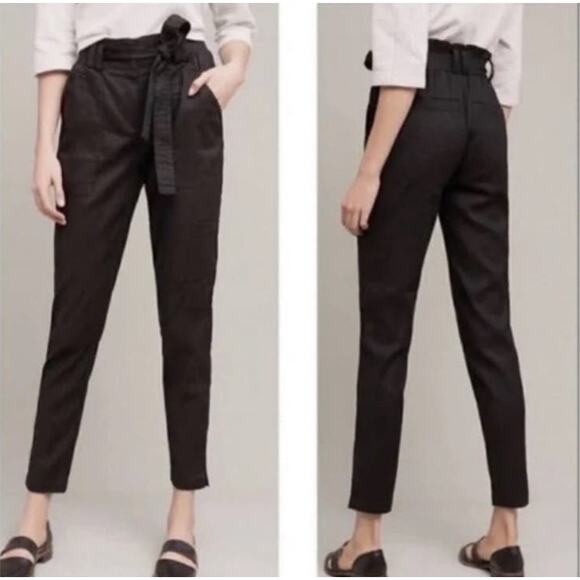 Anthropologie Pants - Anthropologie Elevenses Romy Paperbag Waist Linen Cargo Pants Black Size XS